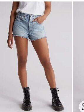 Levi 501 Light Blue Distressed Denim Shorts Size 29